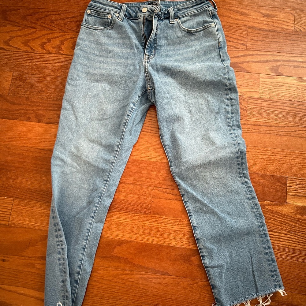 J. Crew Blue Ankle Cropped Jeans with Raw Hem  worn once